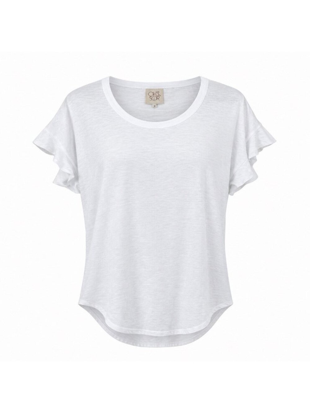 CHASER Tee Size Medium Ruffle Flutter Sleeve White Cotton Jersey Slub Knit Top
